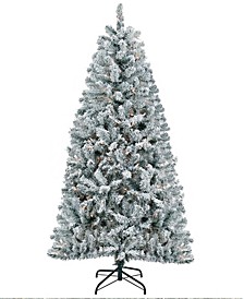 Acacia Flocked Pre-lit Christmas Tree with 300 Clear Incandescent Lights, Plug In, 6ft