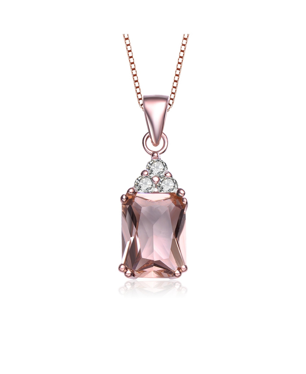 Genevive 18k Rose Gold Plated With Morganite & Cubic Zirconia Cluster Vintage Pendant Necklace In Sterling Si