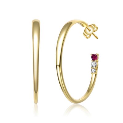 Rhodium-Plated with Cubic Zirconia 3-Stone C-Hoop Earrings in Sterling Silver