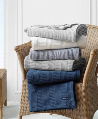 Nautica Rope Stripe Woven Cotton Reversible Blanket, Twin