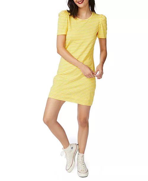 women's short sleeve thin classic stripe knit dress