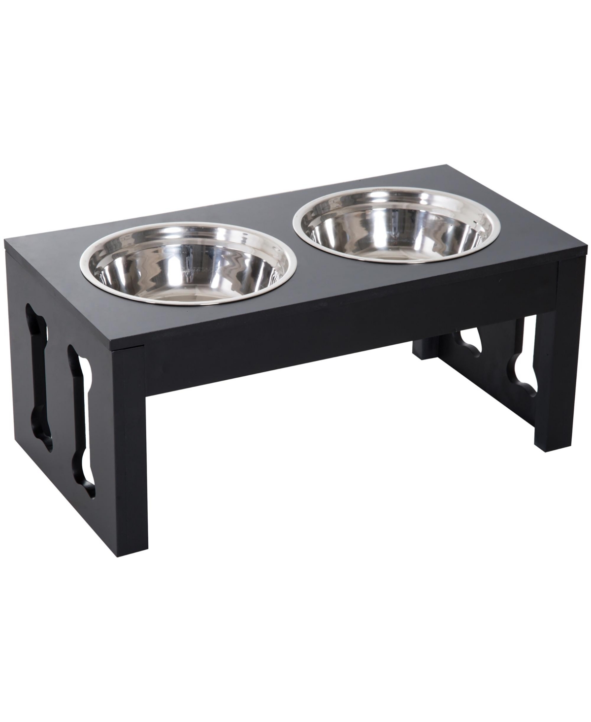 10" Elevated Raised Dog Feeder Stainless Steel Double Bowl Food Water - Black