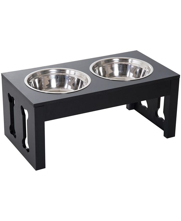 PawHut 10" Elevated Raised Dog Feeder Stainless Steel Double Bowl Food