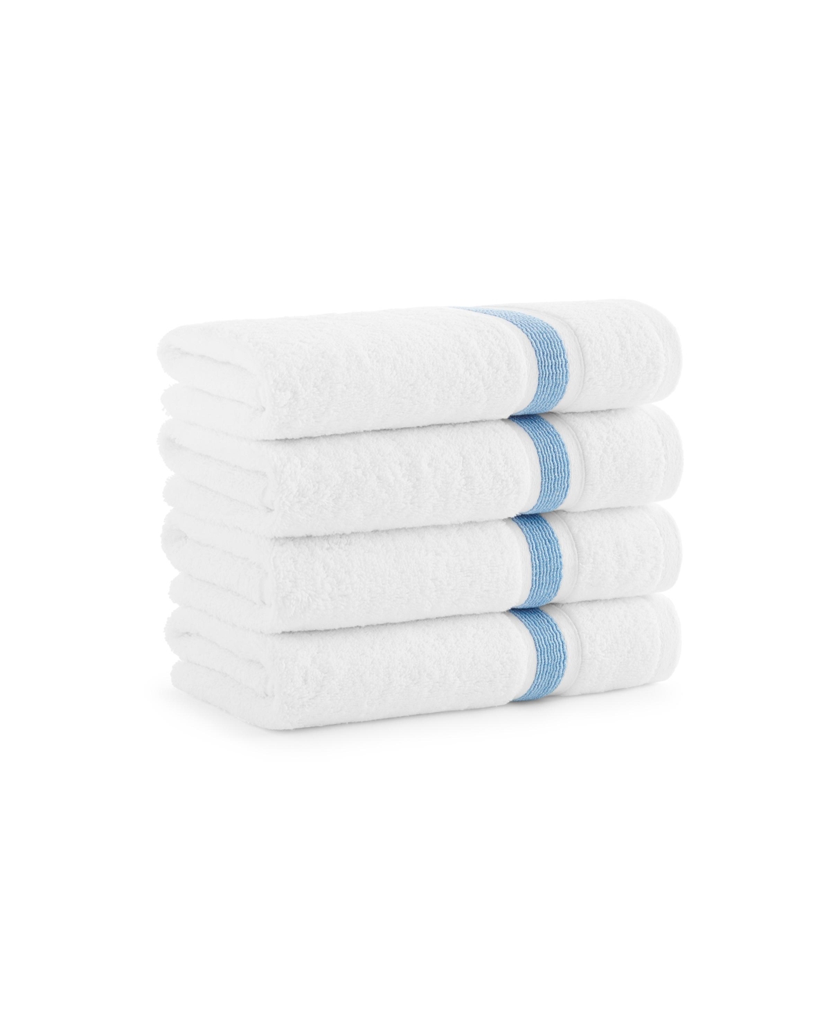 Aston And Arden Aegean Eco-friendly Recycled Turkish Hand Towels (4 Pack), 18x30, 600 Gsm, White With Weft Woven Str In Blue