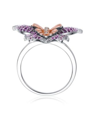 Elegant Sterling Silver & Rose Gold-Plated Multicolor Cubic Zirconia Butterfly Ring