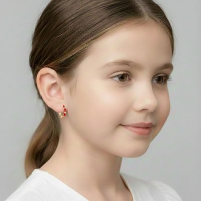 Elegant 14K Gold Plated Enamel Cubic Zirconia Hoop Earrings