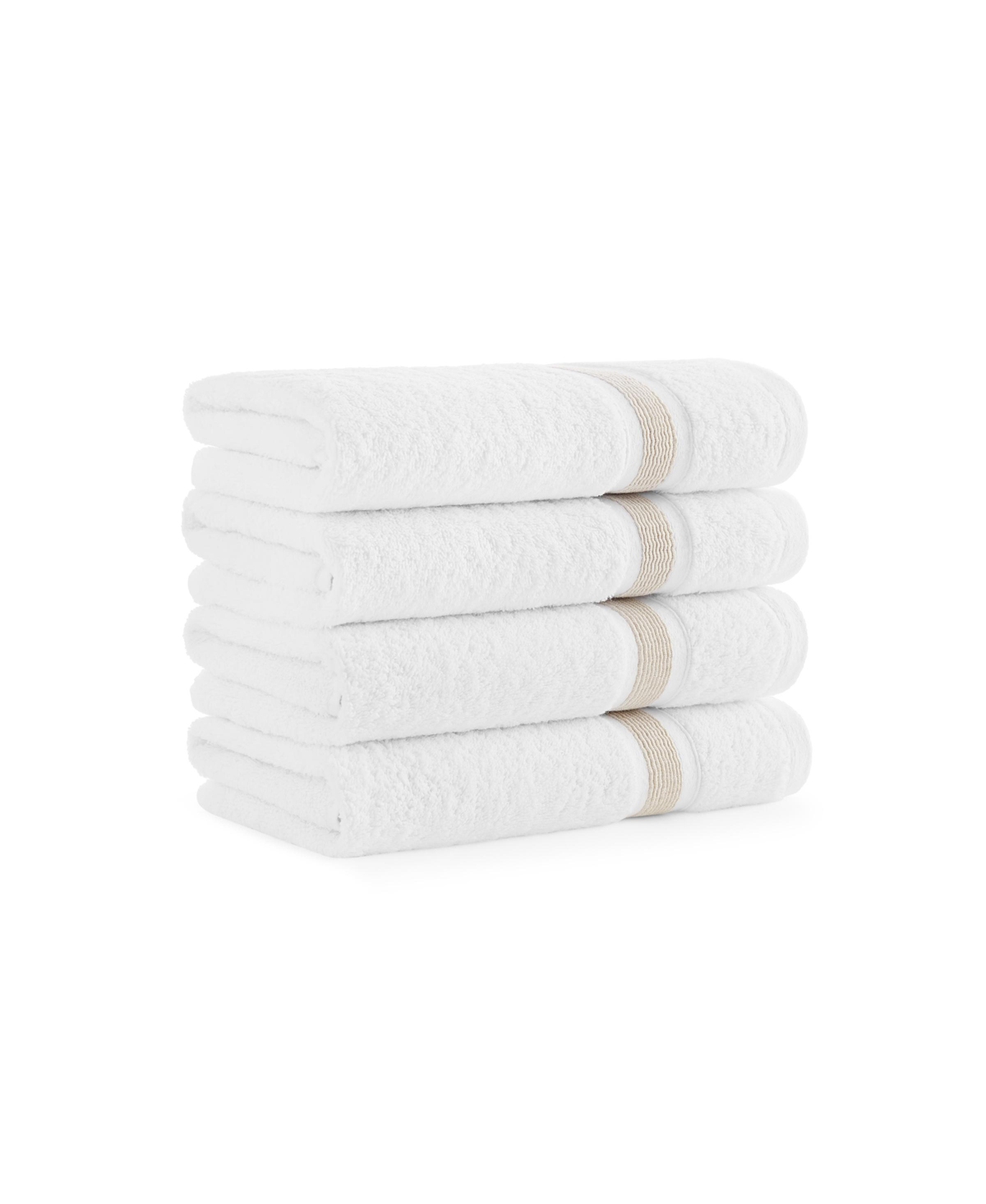Aston And Arden Aegean Eco-friendly Recycled Turkish Hand Towels (4 Pack), 18x30, 600 Gsm, White With Weft Woven Str In Beige