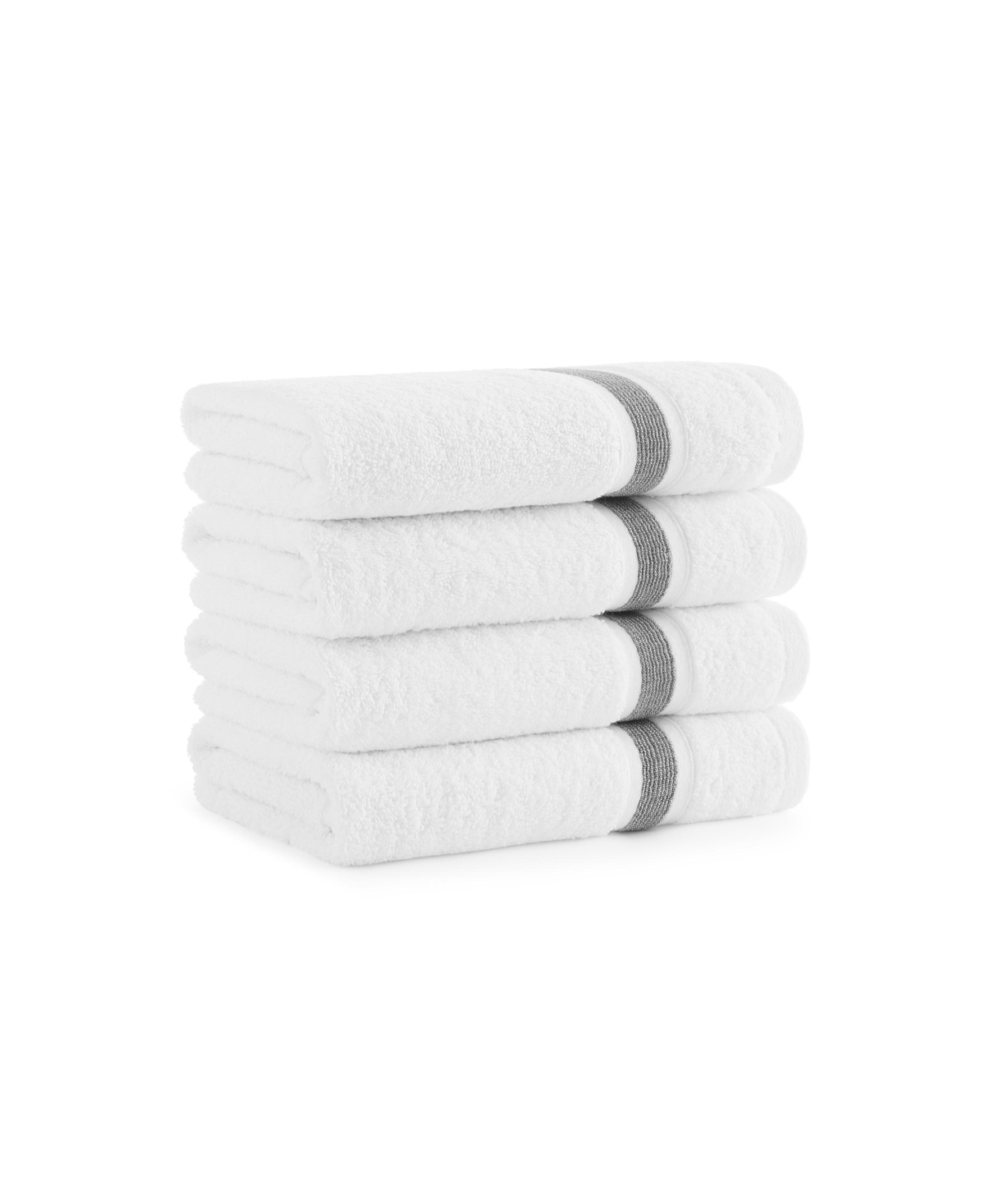 Aston And Arden Aegean Eco-friendly Recycled Turkish Hand Towels (4 Pack), 18x30, 600 Gsm, White With Weft Woven Str In Light Gray