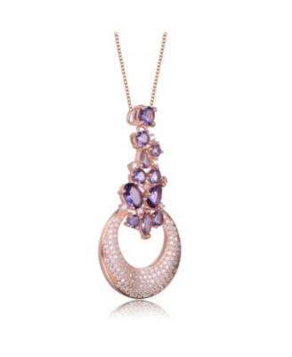 Sterling Silver 18K Rose Gold Plated Clear and Purple Cubic Zirconia Pendant Necklace