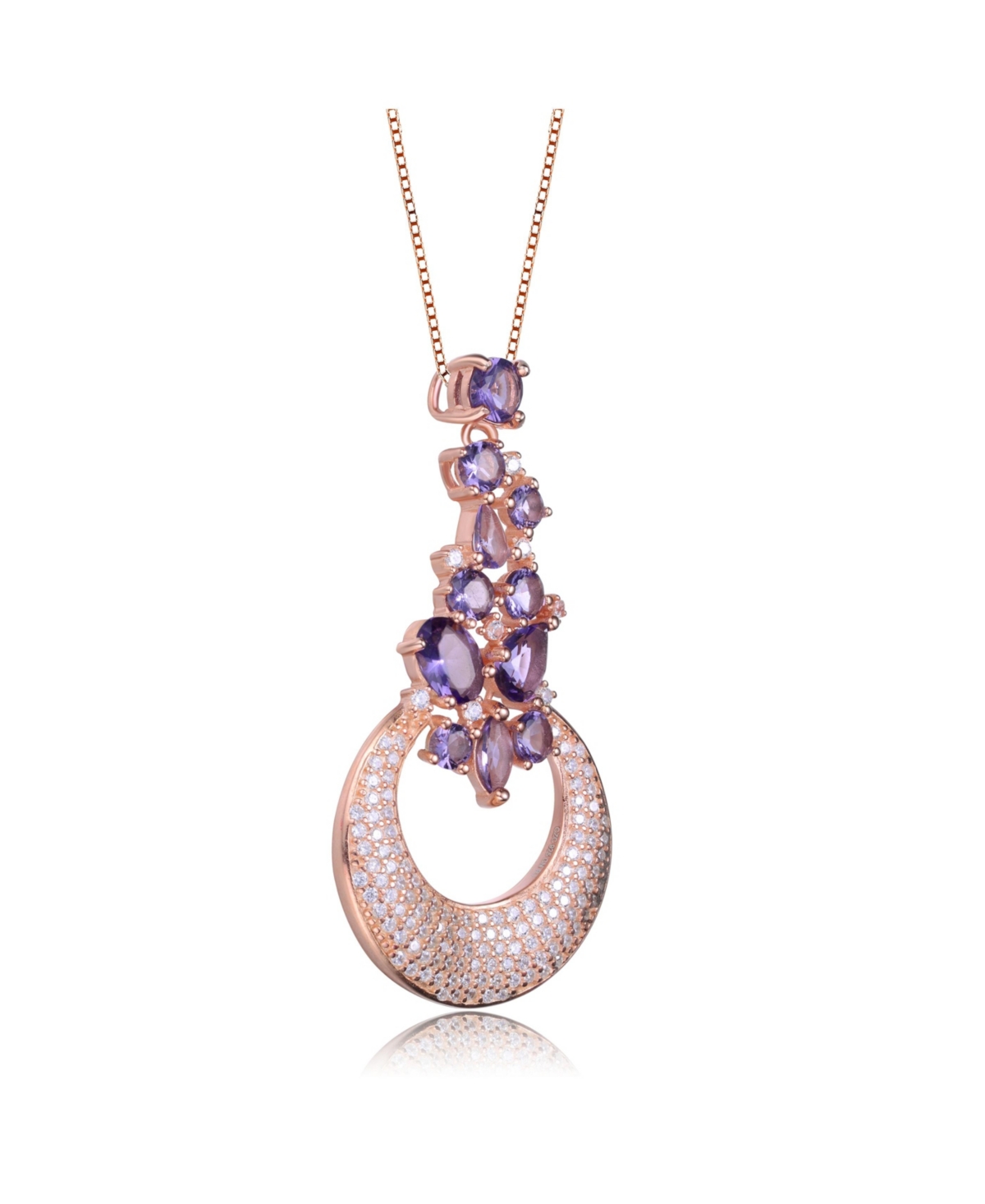 Genevive Sterling Silver 18K Rose Gold Plated Clear andCubic Zirconia Pendant Necklace - Purple