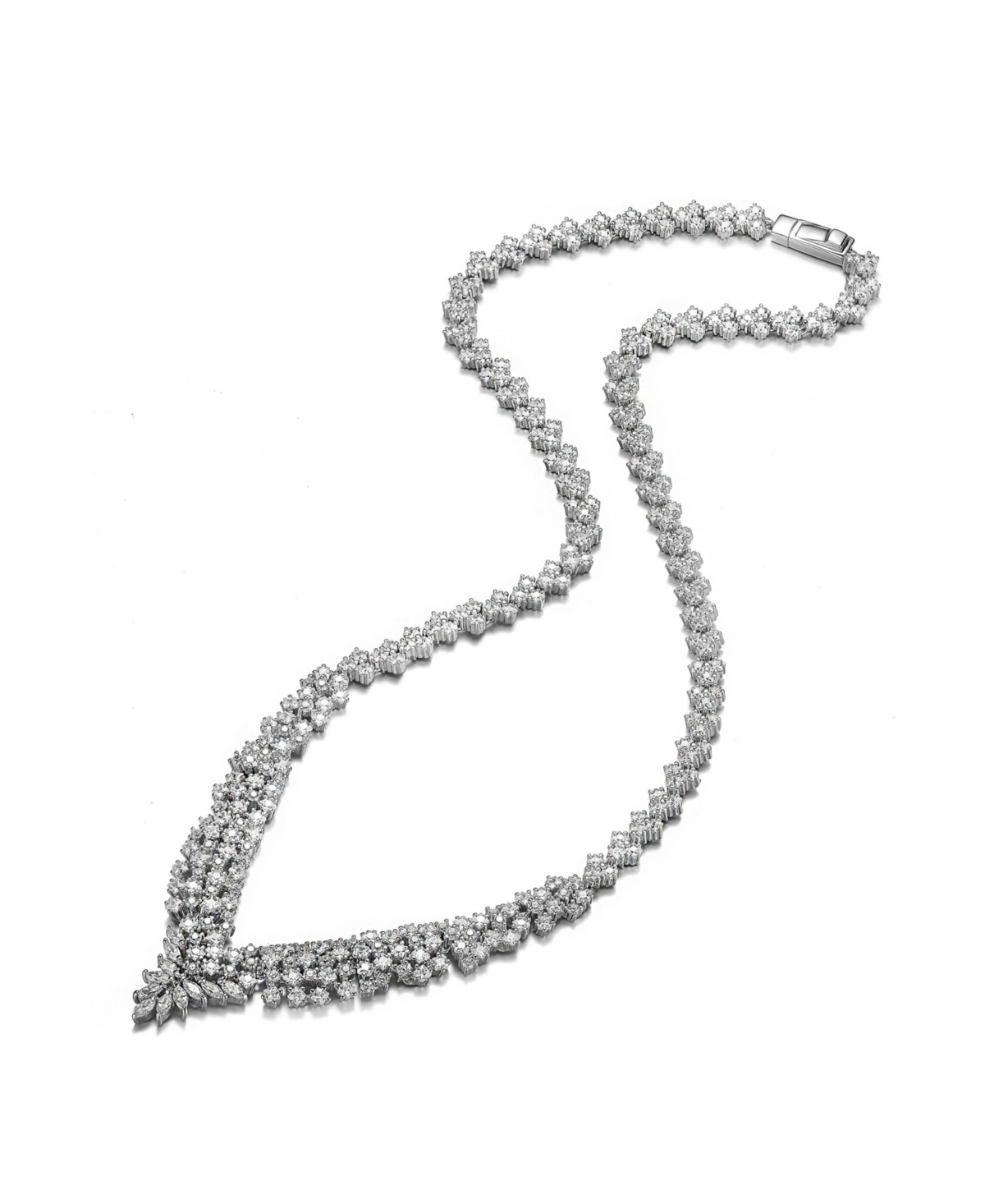 Genevive Exquisite SterlingClear Princess Cluster Necklace with White Gold Plating and Cubic Zirconia Accents - Silver