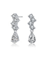 Genevive Sterling Silver with Rhodium Plated Clear Pear and Round Cubic Zirconia ZigZag Drop Earrings - Clear
