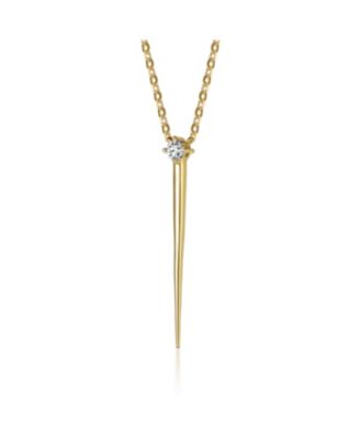 14k Yellow Gold Plated with Green Cubic Zirconia Solitaire Spike Pendant Y-Necklace in Sterling Silver