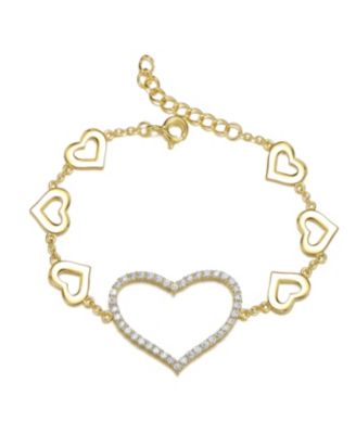Dazzling 14K Gold Plated Cubic Zirconia Heart Halo Charm Bracelet