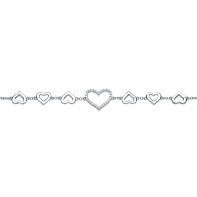 Teens Sterling Silver Cubic Zirconia Heart Halo Charm Bracelet