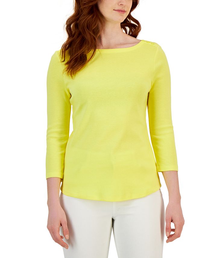 Charter Club Women's Pima Cotton BoatNeck Top, Created for Macy's Macy's