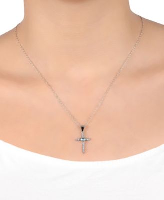 Gianni Bernini Cubic Zirconia and Heart Glass Cross Pendant Necklace (0.70 ct. t.w.) in Sterling Silver