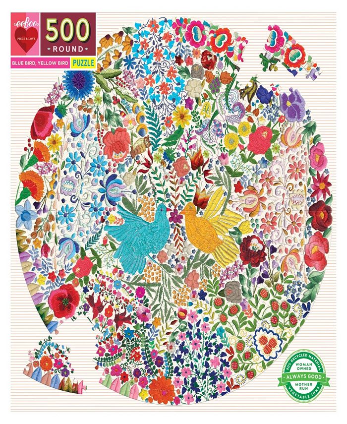 Eeboo Piece and Love Blue Bird Yellow Bird Adult Round Jigsaw Puzzle ...