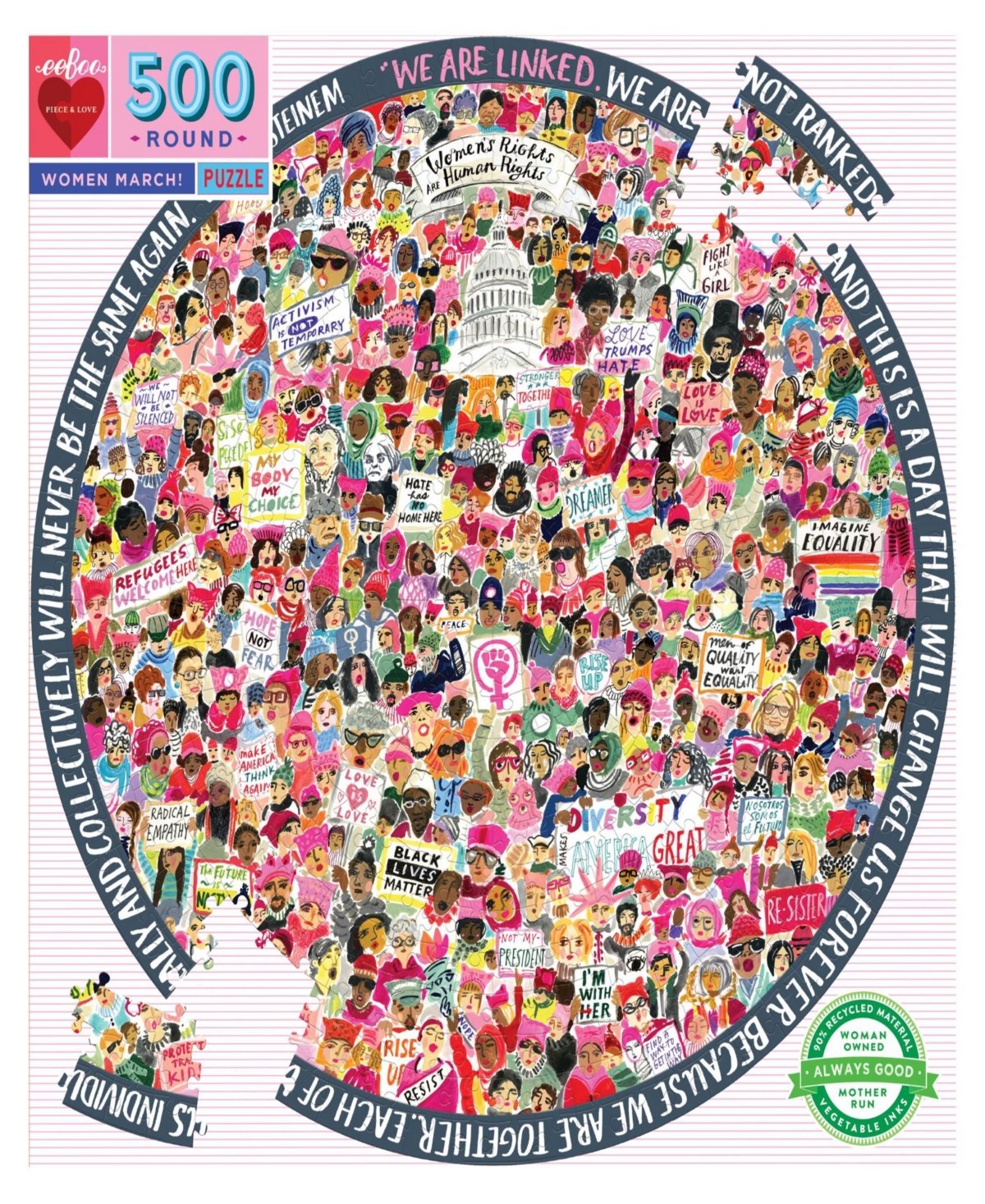 Eeboo Piece and Love Women March 500 Piece Round Circle Jigsaw Puzzle Set