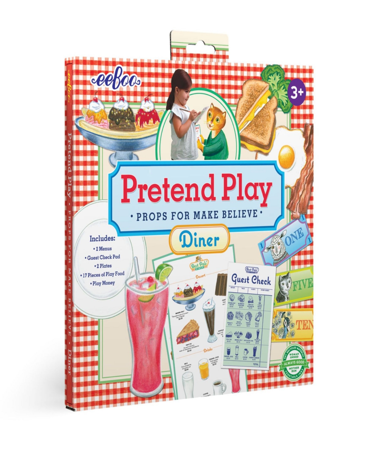 Eeboo Best Pals Props for Make Believe Diner Pretend Play 82 Piece Set