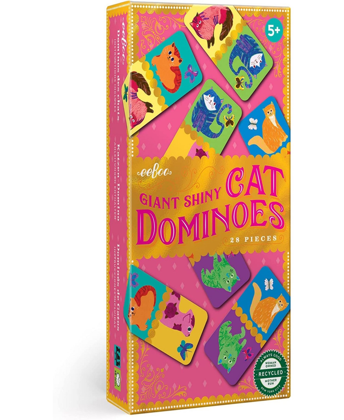 Eeboo Kids' Giant Shiny Cat Dominoes 28 Piece Set In Multi