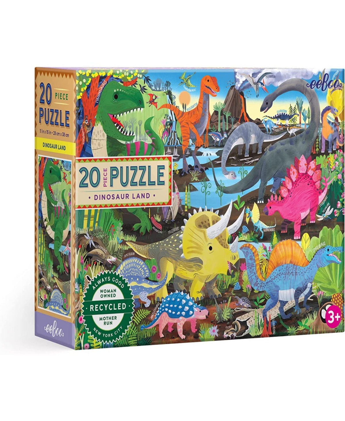 Eeboo Kids' Dinosaur Land 20 Piece Jigsaw Puzzle In Multi