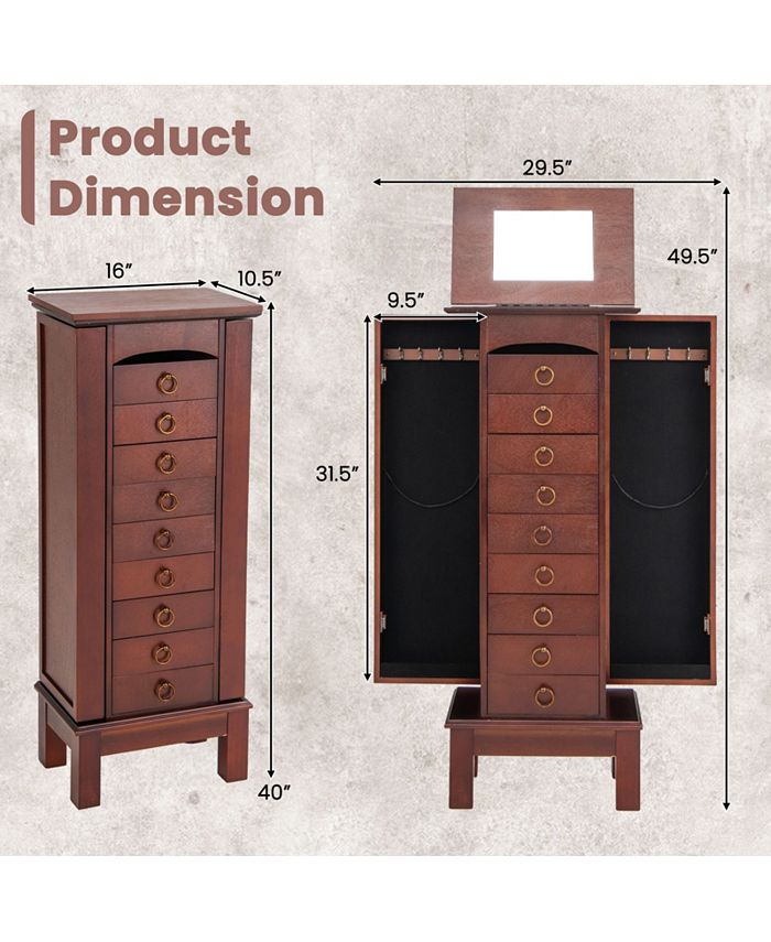 Costway Wood Jewelry Storage Chest Stand Organizer Necklace
