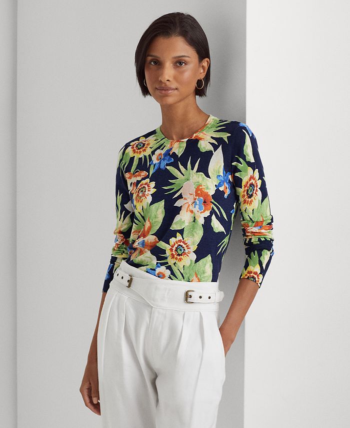 Lauren Ralph Lauren Women's Floral Cotton-Blend Sweater - Macy's