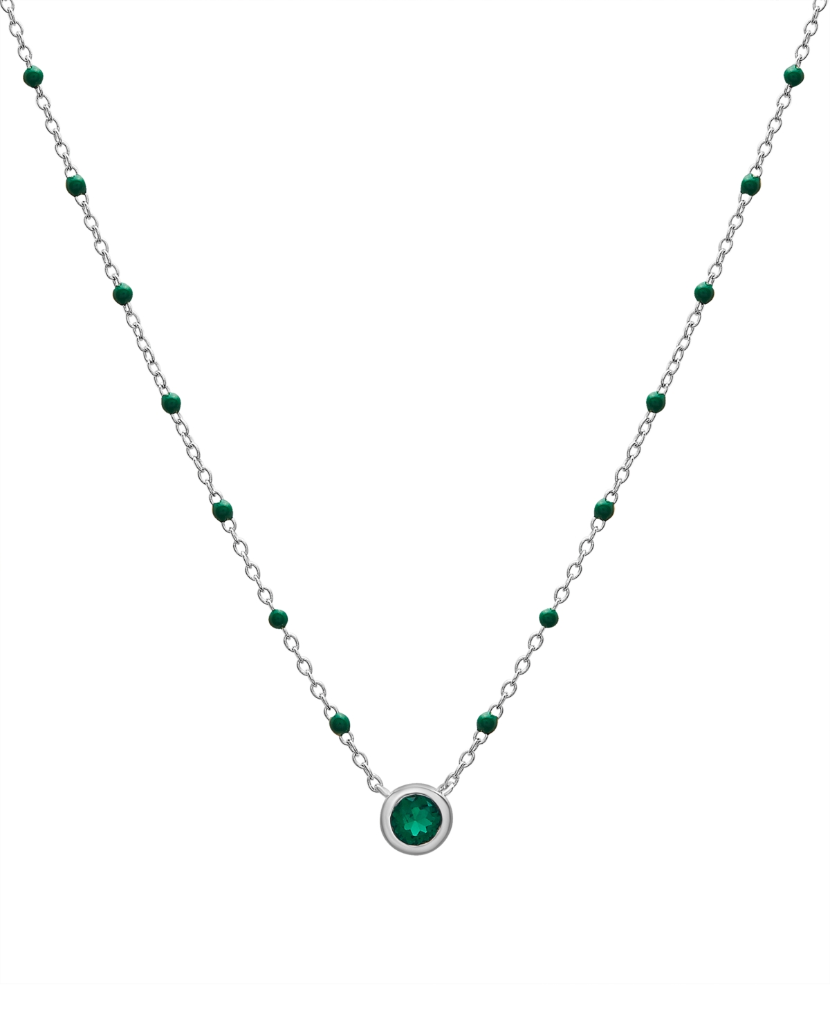 Macy's Birthstone Gemstone Necklace In Sterling Silver, 16" + 2" Extender In Emerald