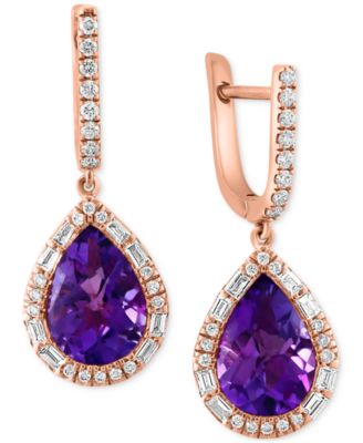 EFFY Collection - Amethyst (3-1/3 ct. t.w.) & Diamond (5/8 ct. t.w.) Teardrop Halo Drop Earrings in 14k Rose Gold