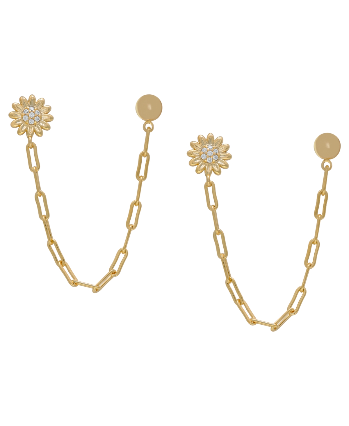 Macy's Cubic Zirconia Flower And Ball Stud Chain Dangling Earrings In Gold