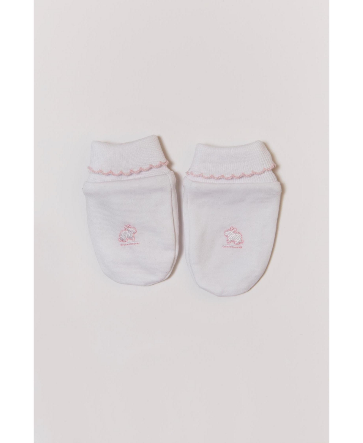 Babycottons Girls Logo White With Pink Cuffed Mittens Made With Peruvian Pima Cotton For Infants