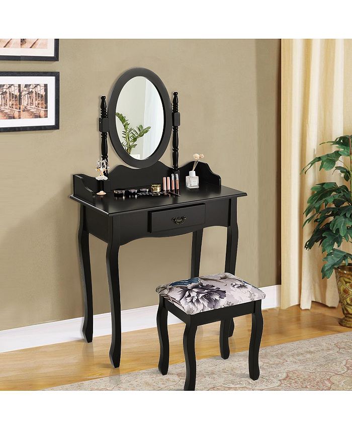 Costway Vanity Wood Makeup Dressing Table Stool Jewelry Desk Macy's
