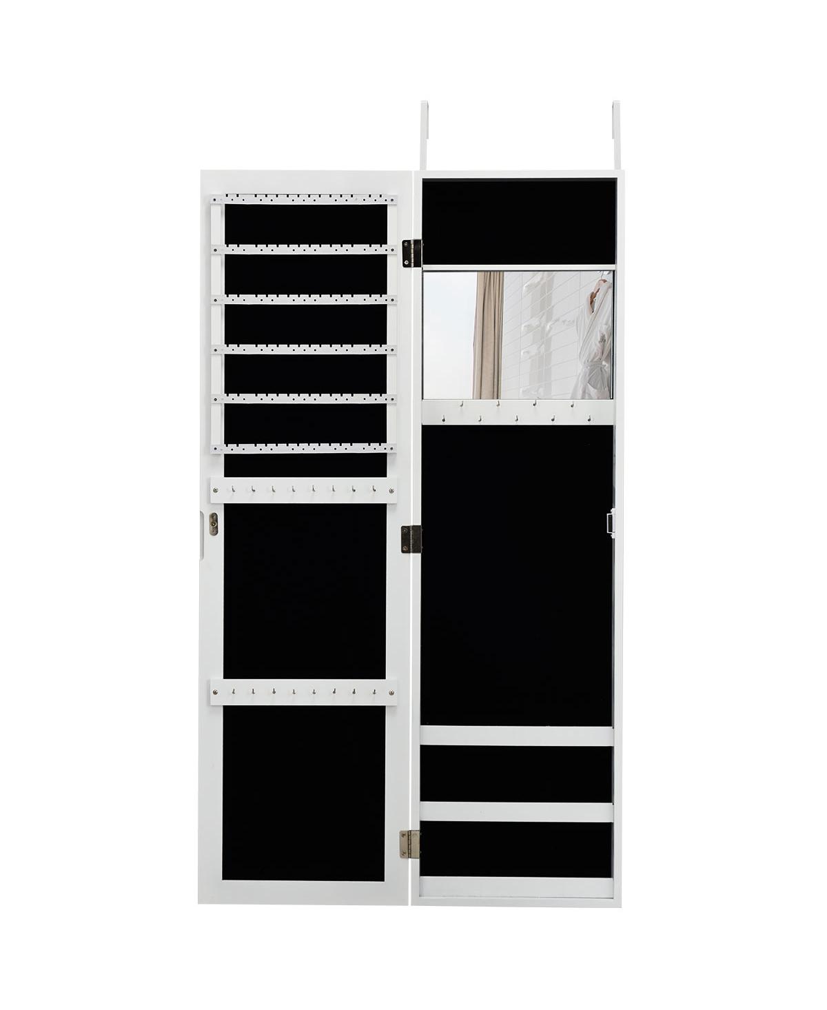 Wall Door Mounted Mirrored Jewelry Cabinet Storage Organizer - White