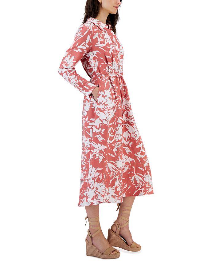 Alfani Women's Long Sleeve Printed Linen Shirtdress, Created for Macy's ...