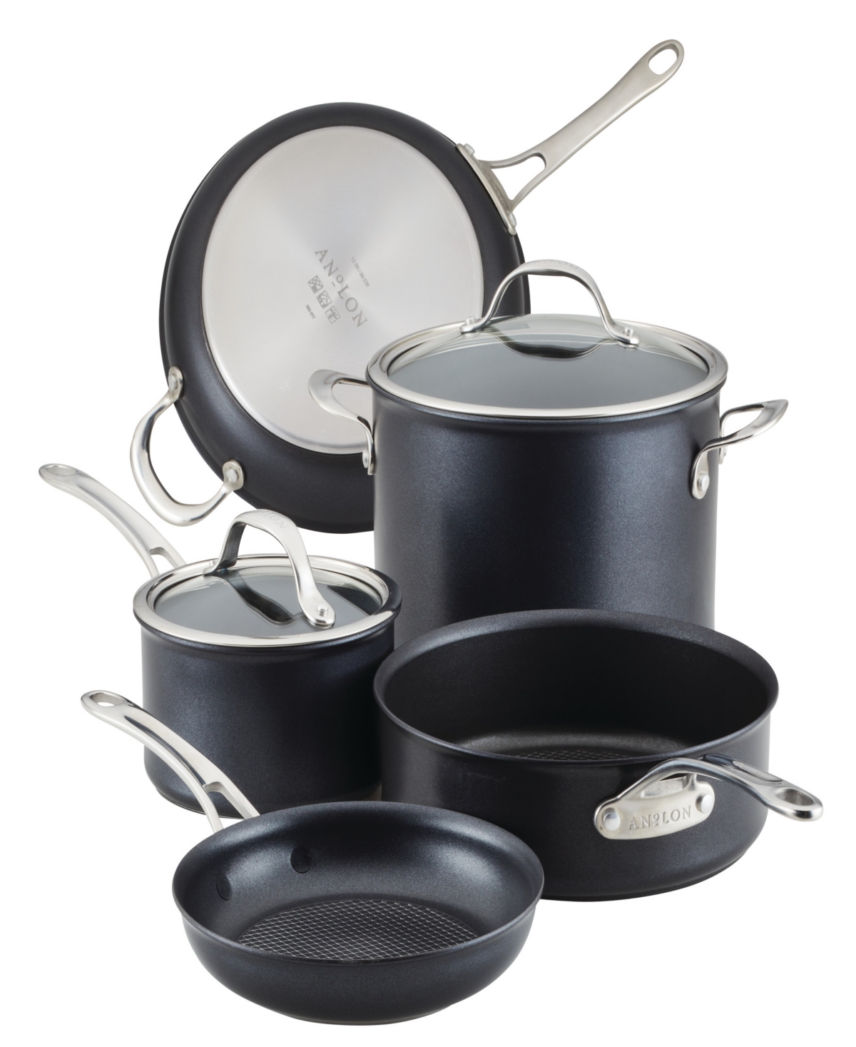 Anolon X Hybrid 7-piece Nonstick Cookware Induction Pots And Pans Set In Super Dark Gray
