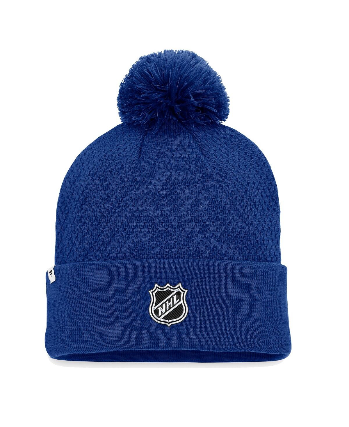 Shop Fanatics Women's  Blue Toronto Maple Leafs Authentic Pro Road Cuffed Knit Hat With Pom