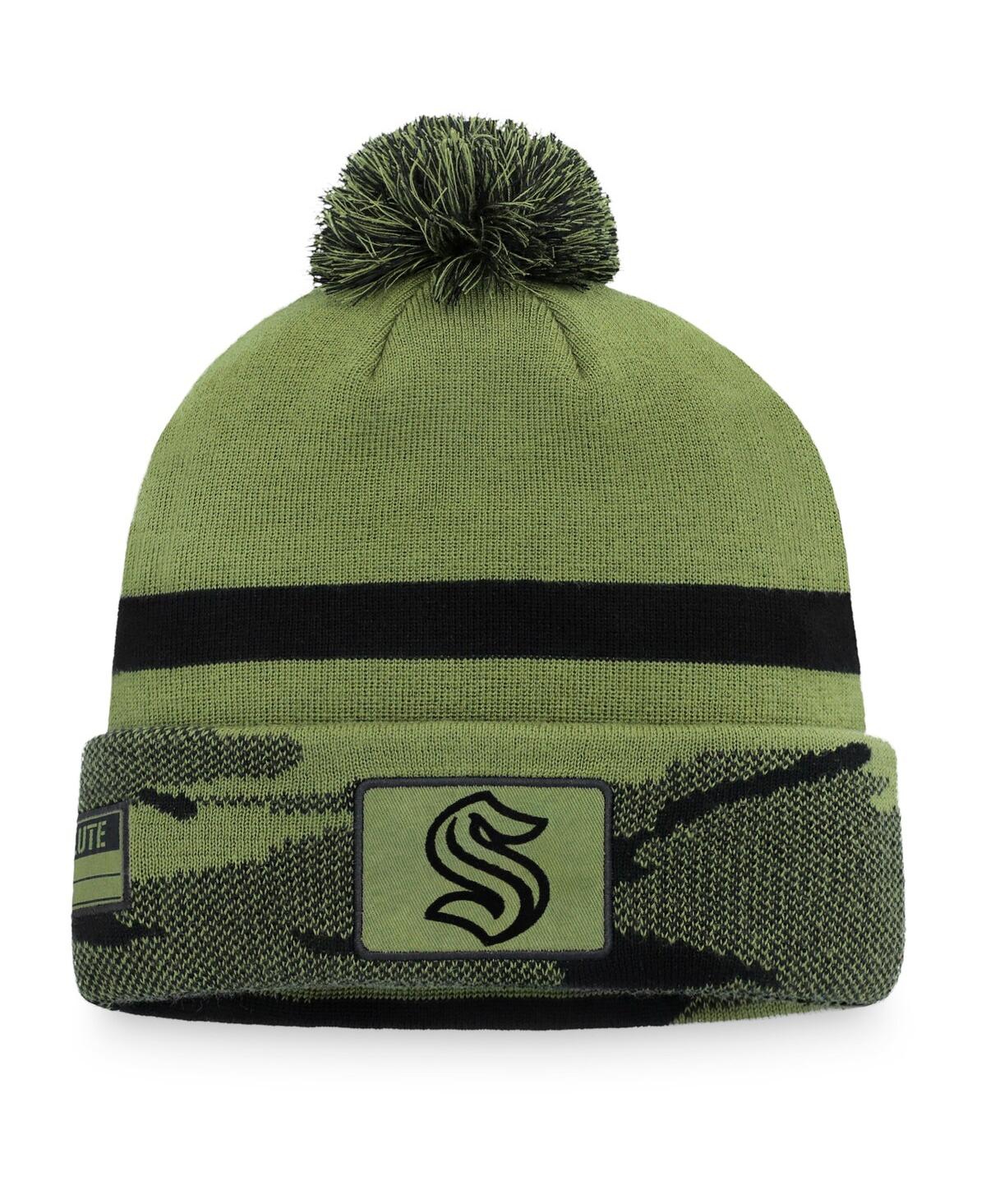 Shop Fanatics Men's  Camo Seattle Kraken Military-inspired Appreciation Cuffed Knit Hat With Pom