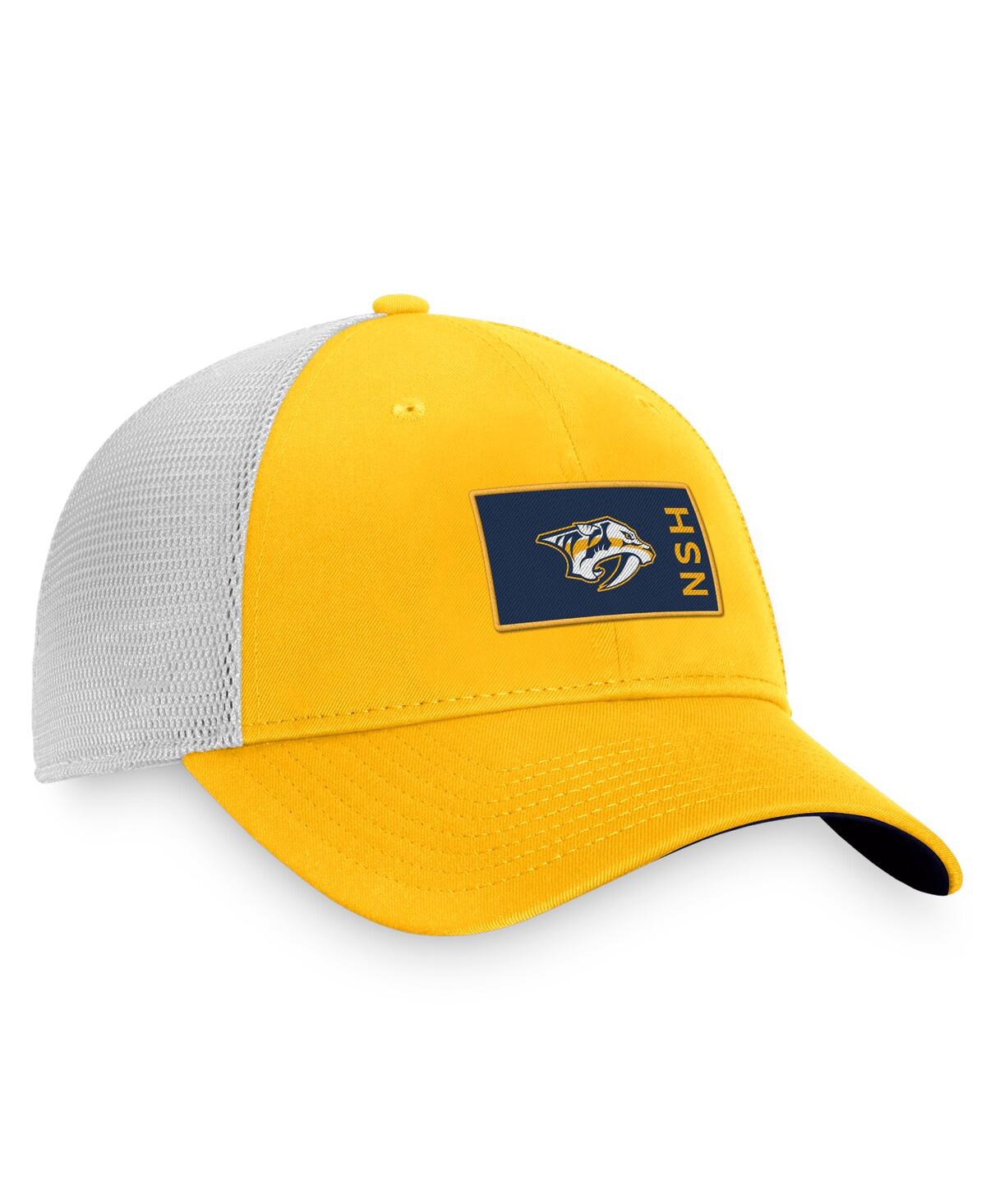 Shop Fanatics Men's  Gold, White Nashville Predators Authentic Pro Rink Trucker Snapback Hat In Gold,white