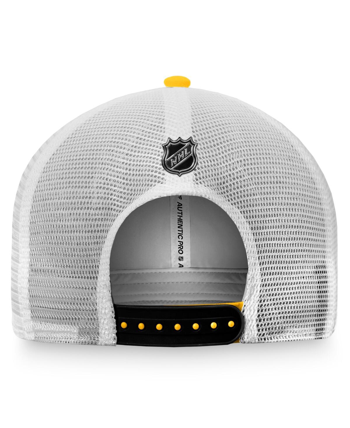 Fanatics Branded Gold/white Boston Bruins Authentic Pro Rink Trucker Snapback Hat In Gold,white