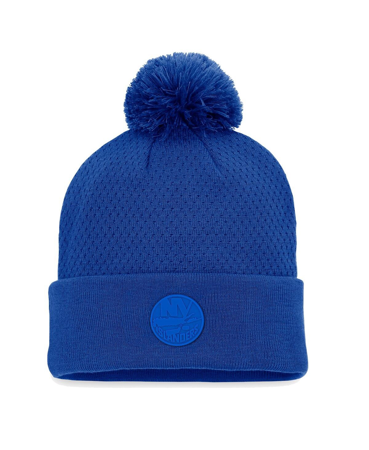 Shop Fanatics Women's  Royal New York Islanders Authentic Pro Road Cuffed Knit Hat With Pom