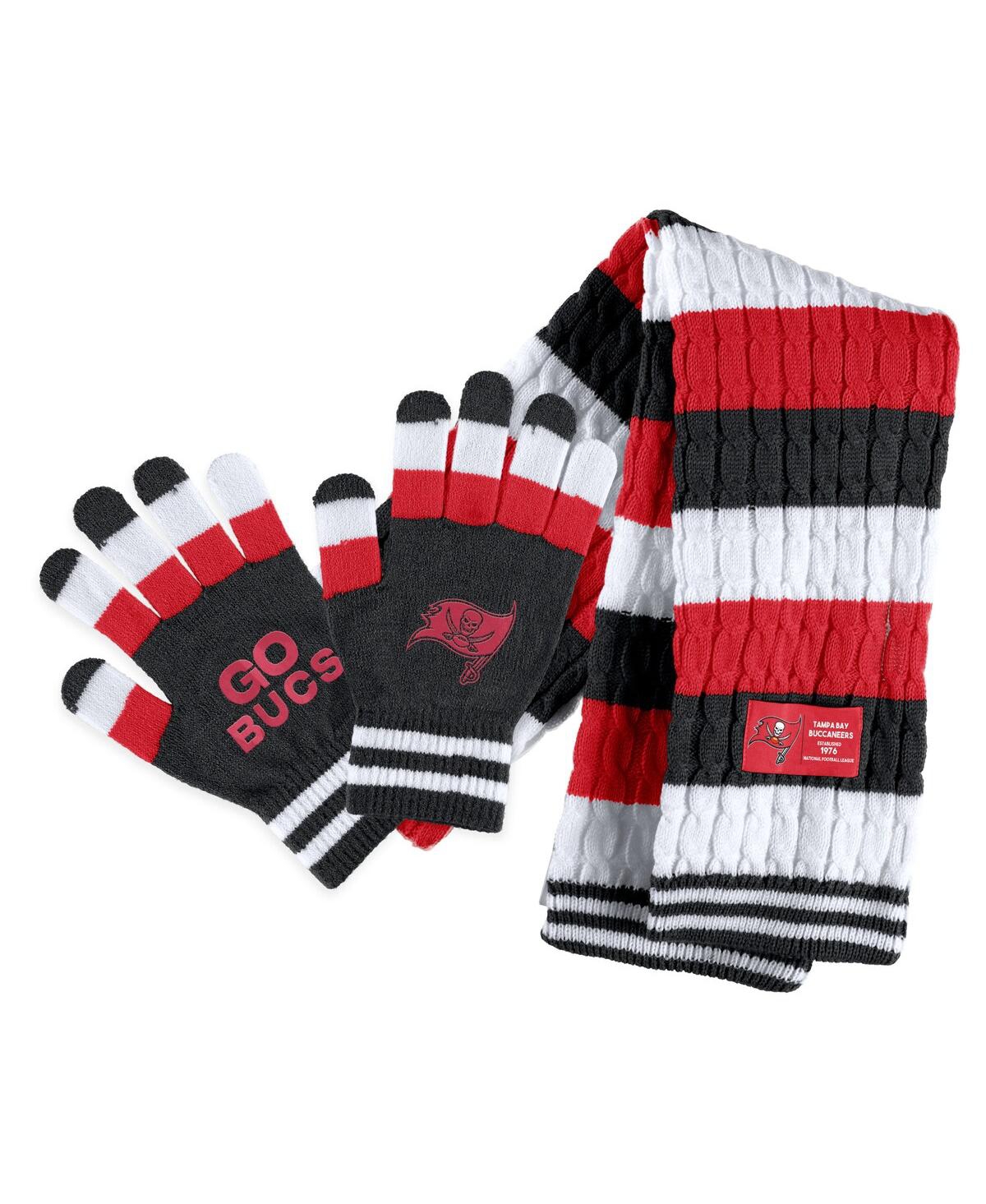 Wear By Erin Andrews Women's  Tampa Bay Buccaneers Striped Scarf And Gloves Set In Multi