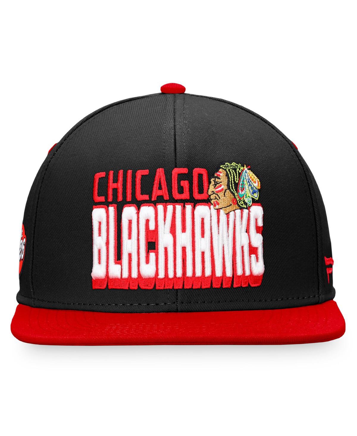 Fanatics Men's  Black, Red Chicago Blackhawks Heritage Retro Two-tone Snapback Hat In Black,red