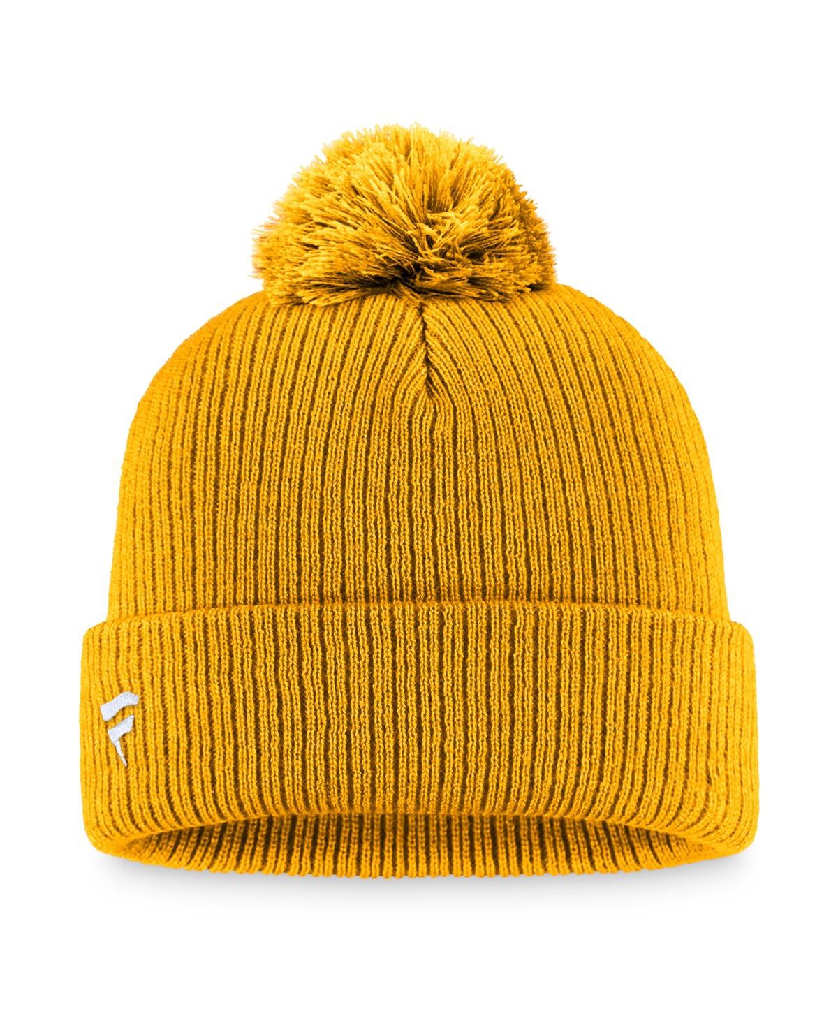 Shop Fanatics Men's  Gold Nashville Predators Core Primary Logo Cuffed Knit Hat With Pom