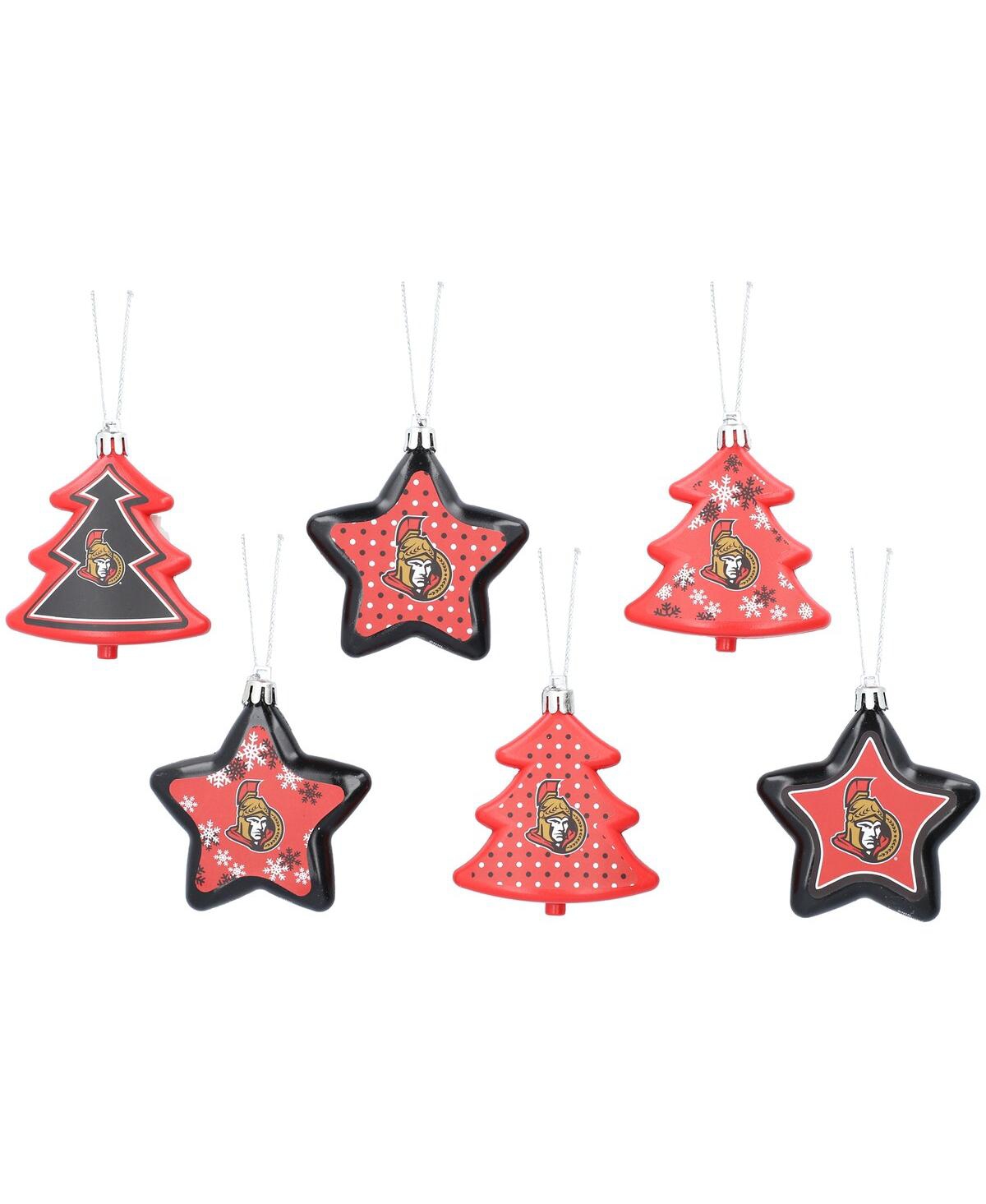 Foco Ottawa Senators 3'' X 3'' Six-pack Shatterproof Tree And Star Ornament Set In Red