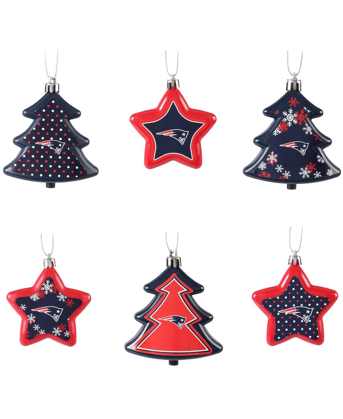 Foco New England Patriots Six-pack Shatterproof Tree And Star Ornament Set In Black,orange