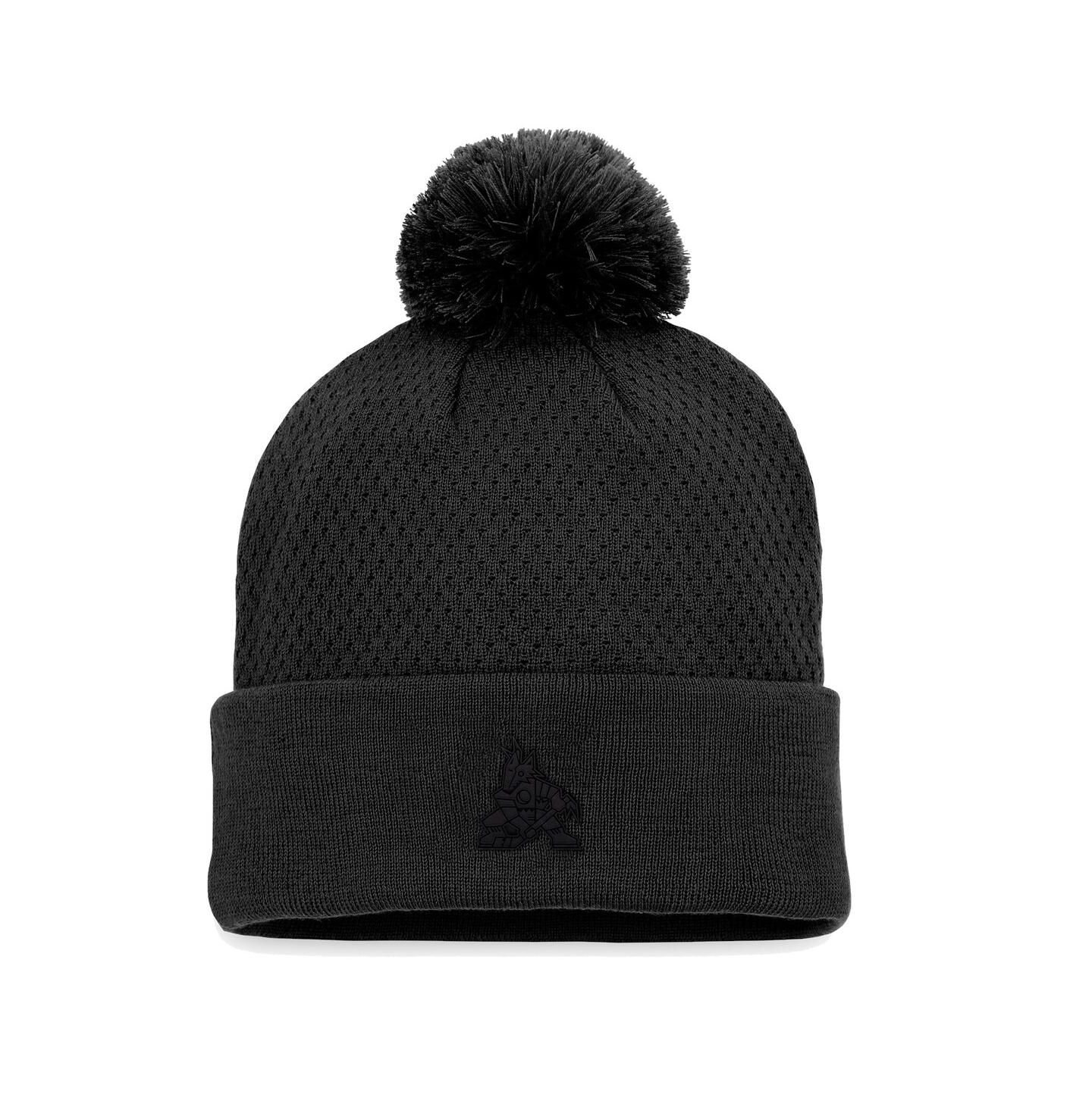 Женская шапка Fanatics Black Arizona Coyotes Authentic Pro Road Cuffed Knit Hat with Pom — фото 1