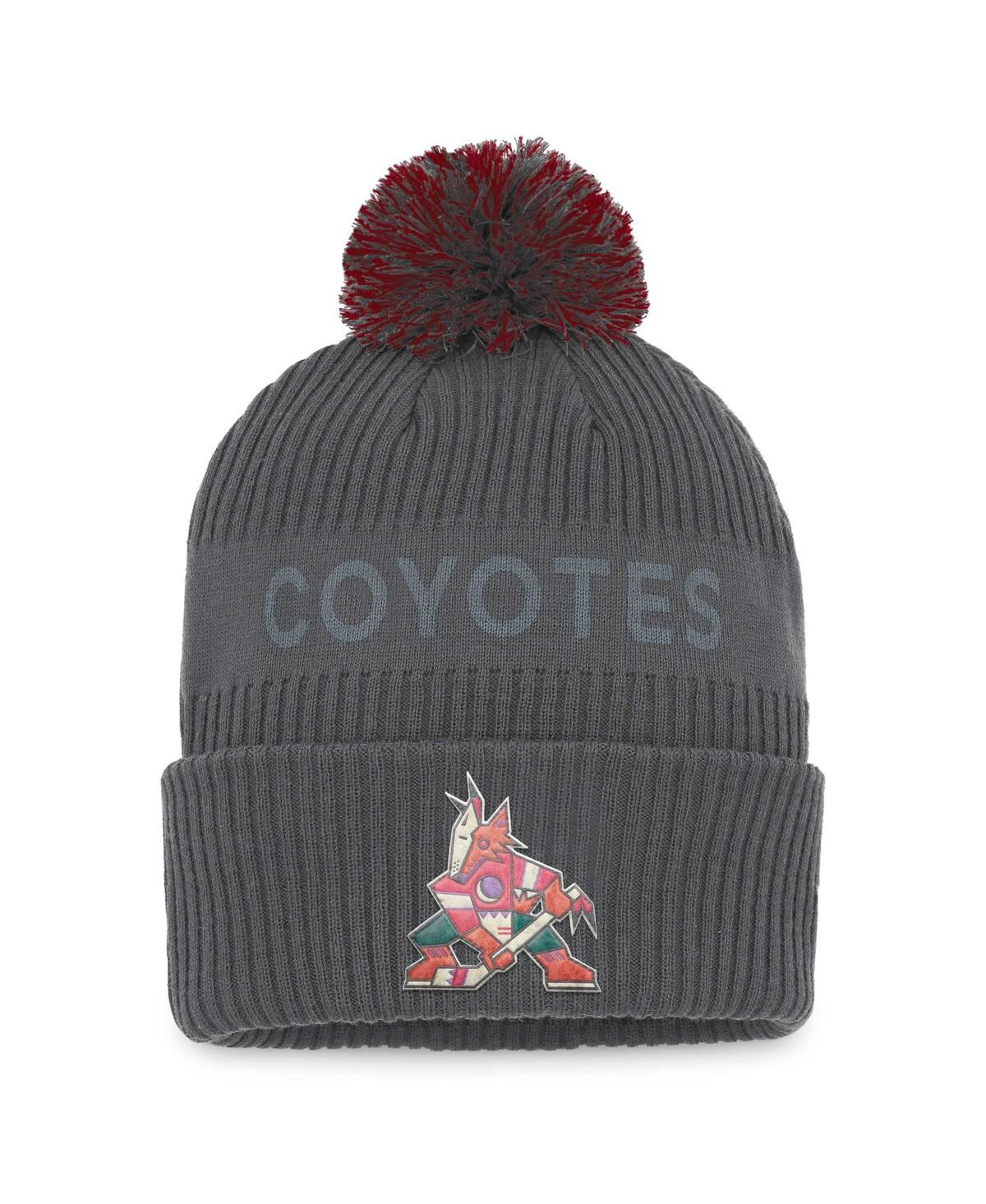 Shop Fanatics Men's  Charcoal Arizona Coyotes Authentic Pro Home Ice Cuffed Knit Hat With Pom