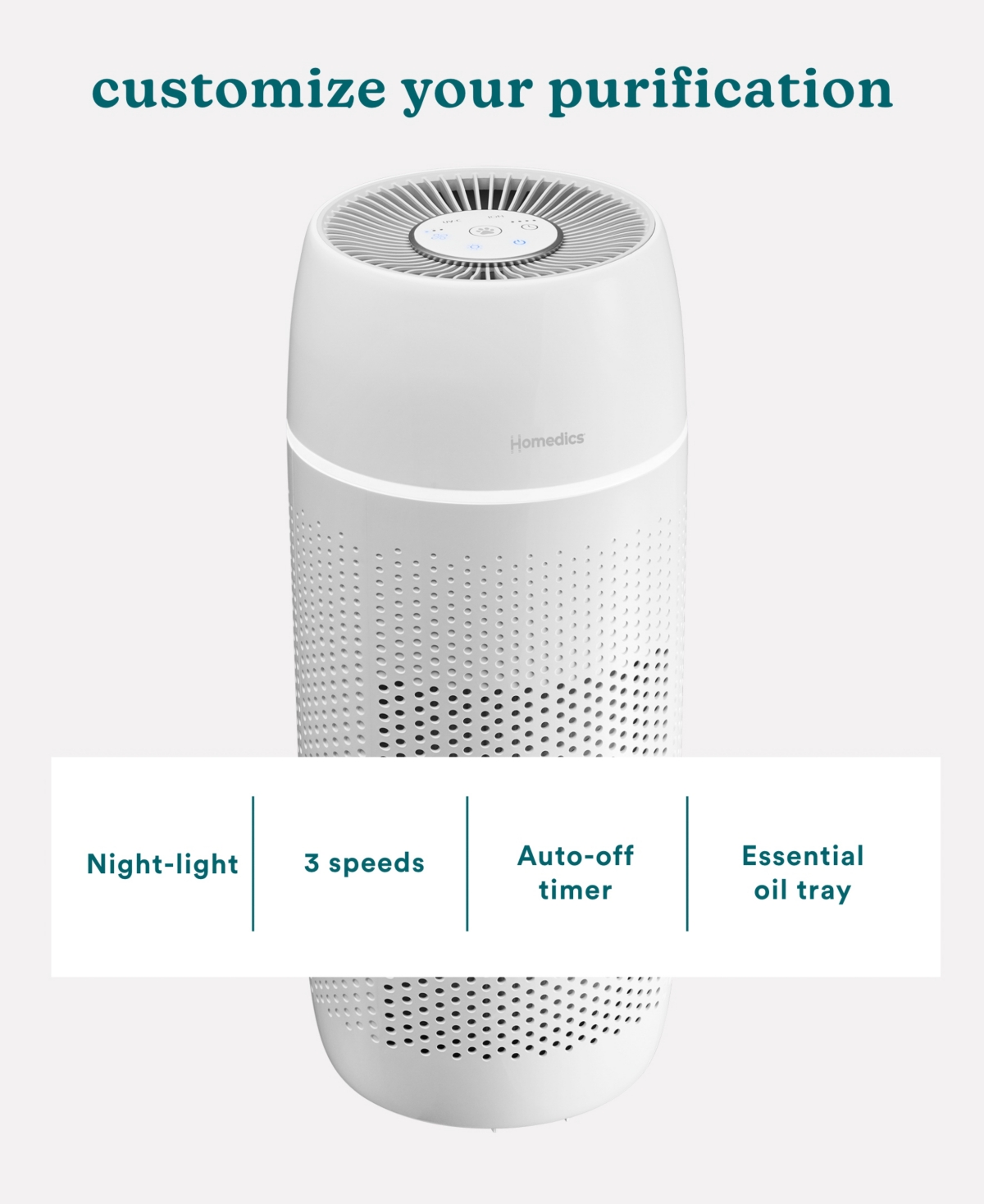 Homedics TotalClean PetPlus 5-in-1 Tower Air Purifier with Uv-c Light for Rooms