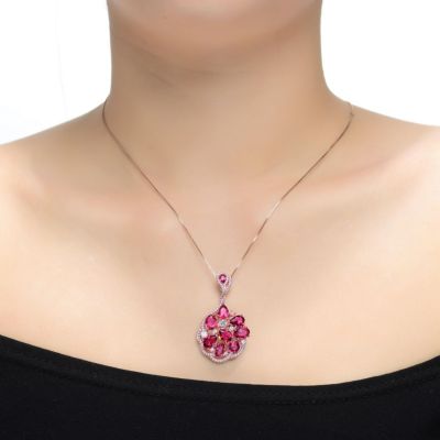 Sterling Silver 18K Rose Gold Plated Multi Color Cubic Zirconia Pendant Necklace